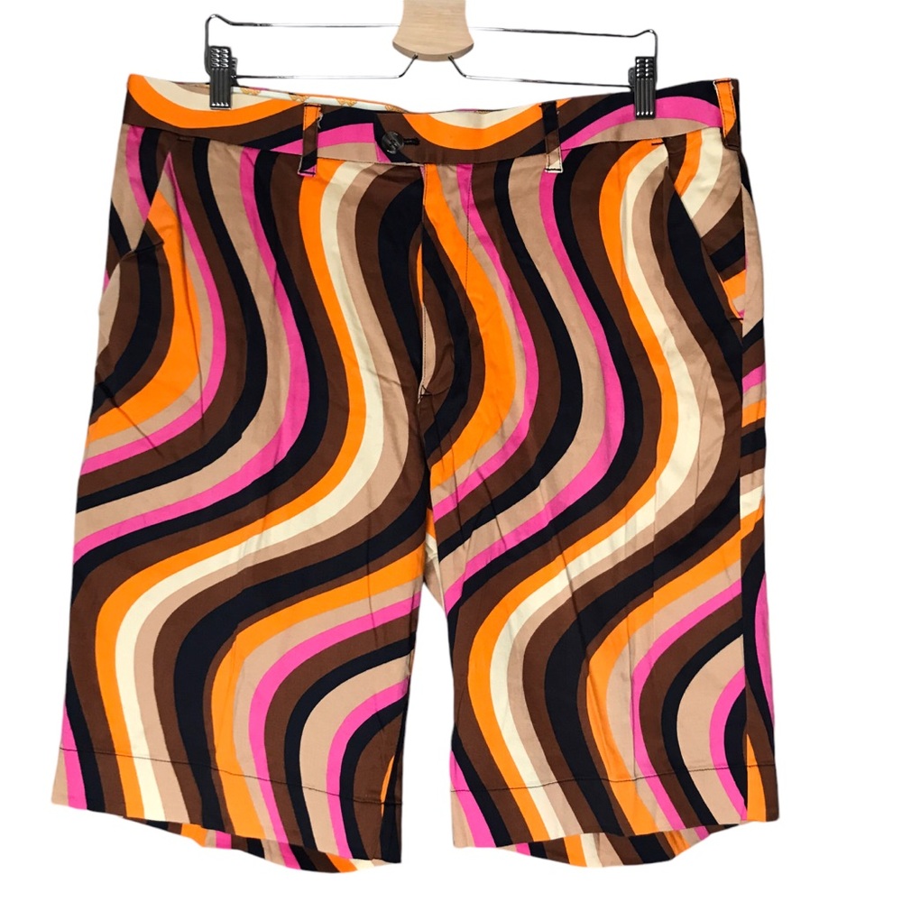 Loudmouth Golf Short Brown Pink Orange Wavy Swirls Performance Shorts Men's 38